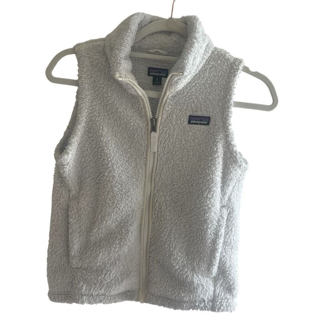 Patagonia White Sherpa Deep Fleece Full Zip Vest Girls Size Medium 10